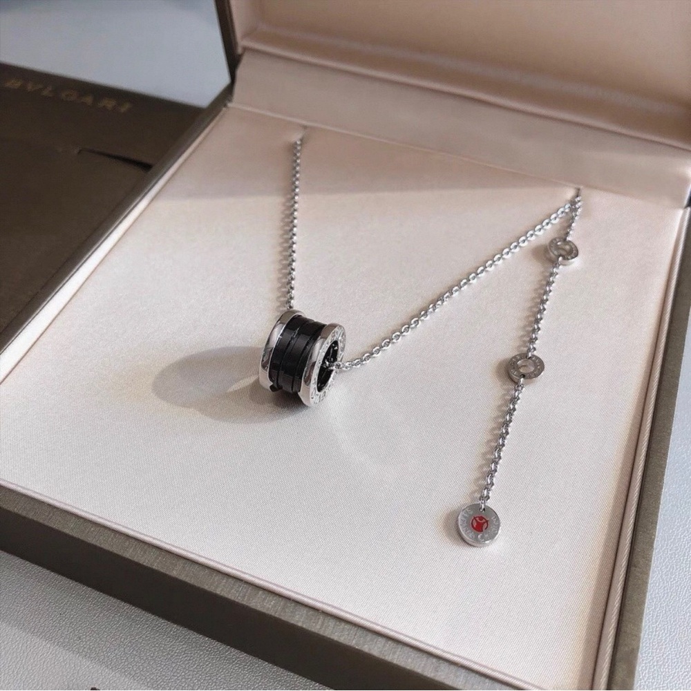 Bulgari Silver and Black Necklace with Red Accent